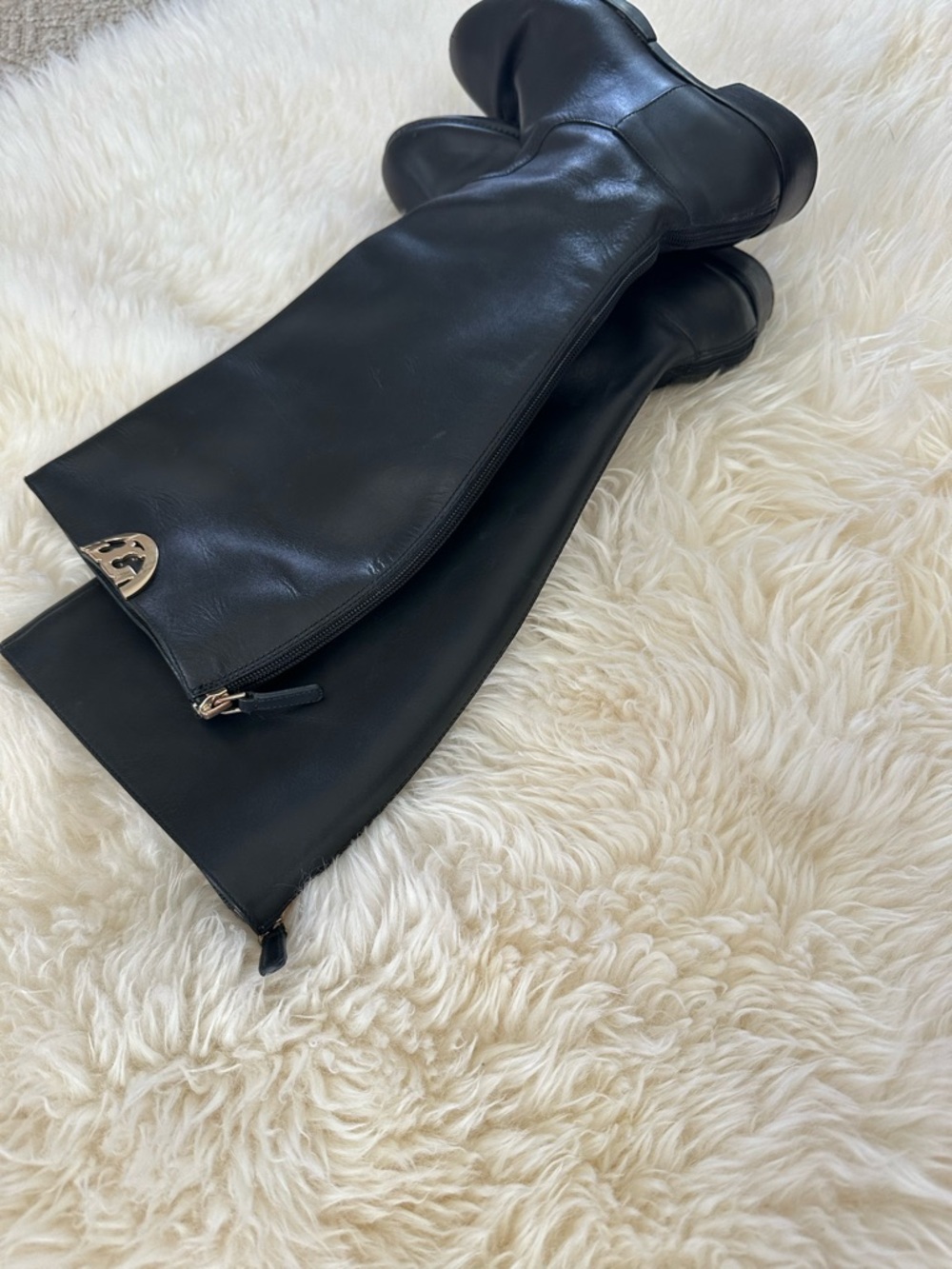 Tory Burch Sidney Leather Knee High Riding Boots Black - Picture 9 of 10